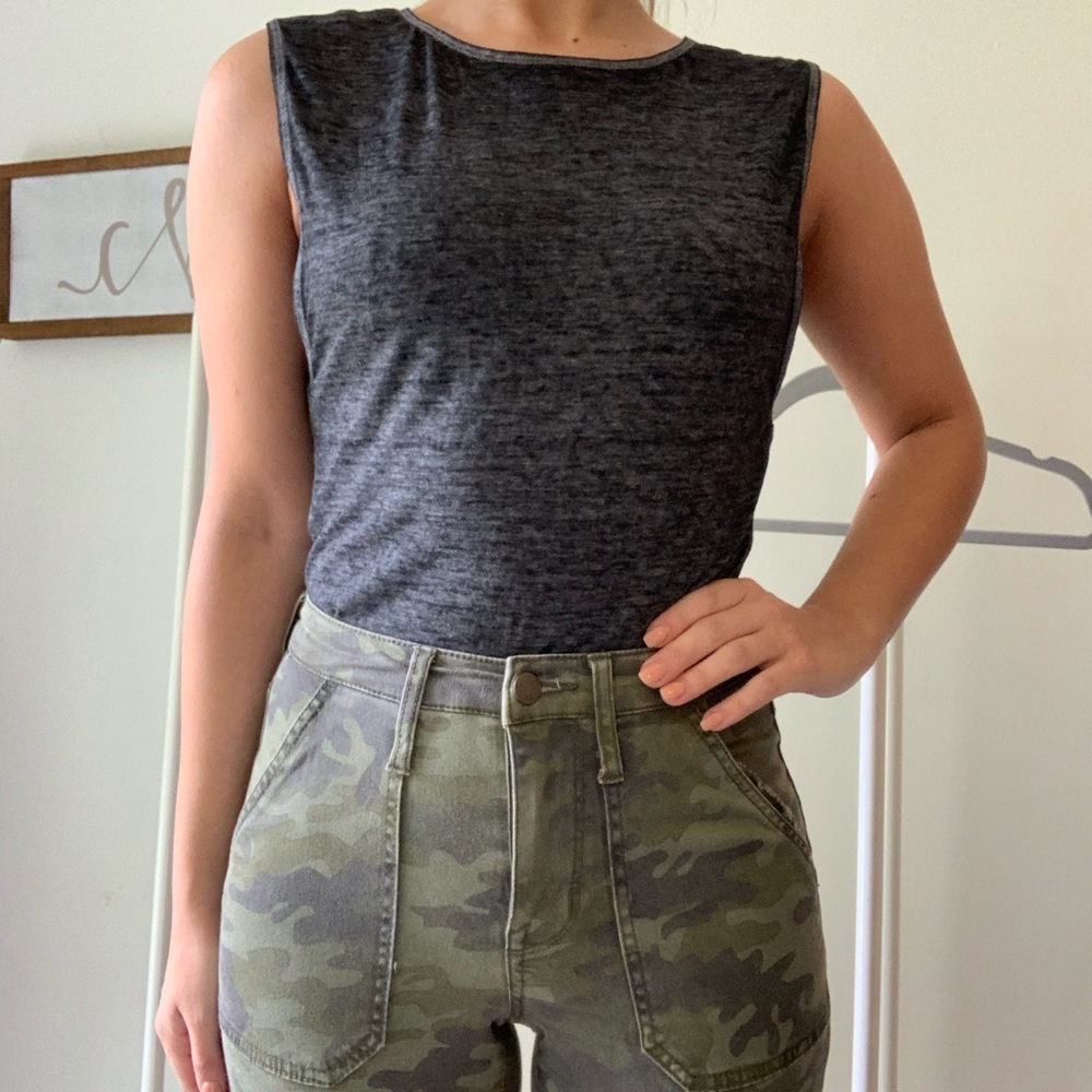 Grey sleeveless T bodysuit